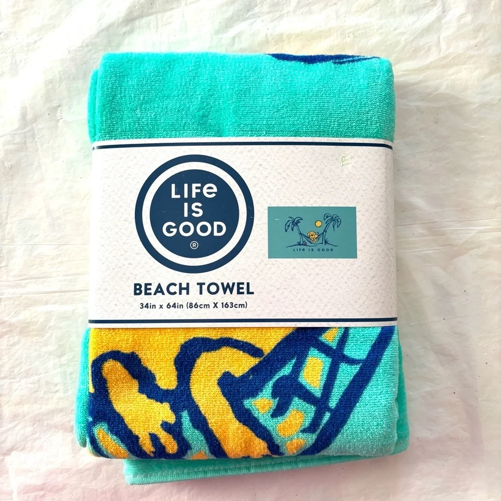 NWT Life is Good Rocket Dog hammock palm trees turquoise Beach Towel 34 X 64